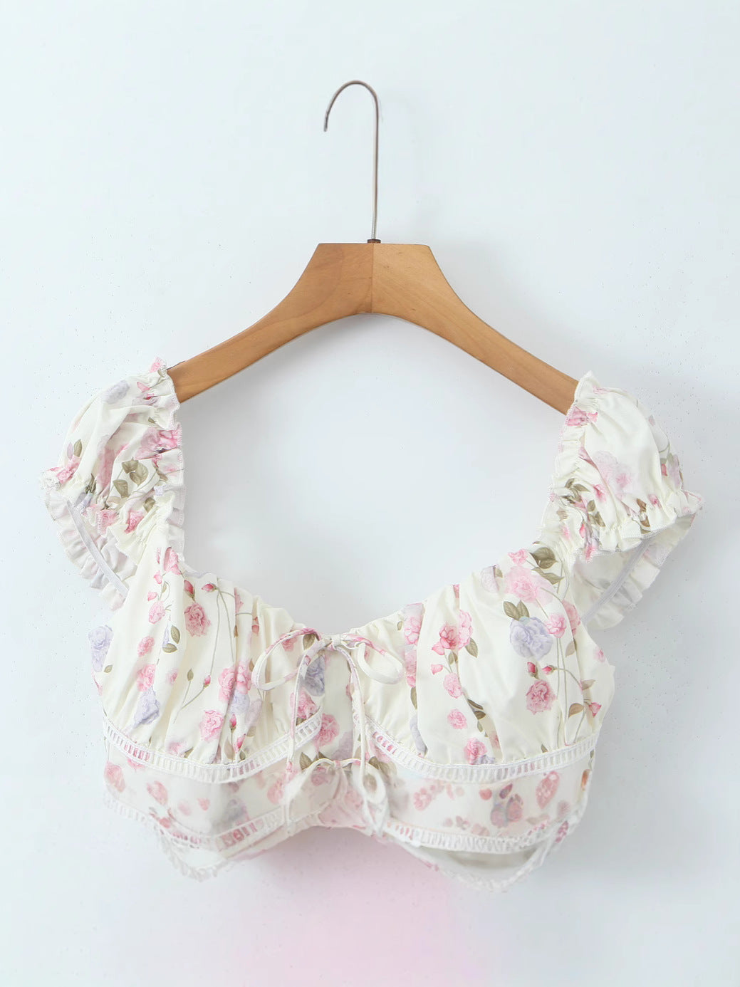 Vintage Floral Lace-Up Back Top