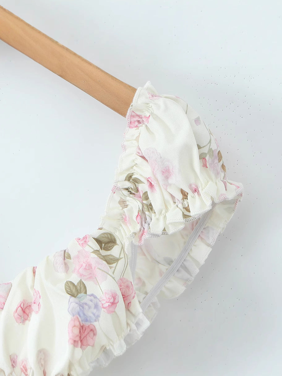 Vintage Floral Lace-Up Back Top