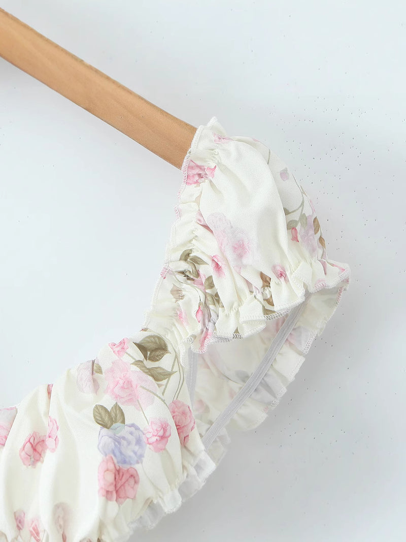 Vintage Floral Lace-Up Back Top