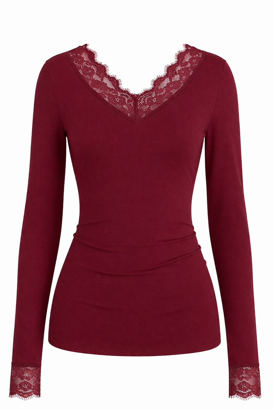 V Neck Lace Panel Top — Red