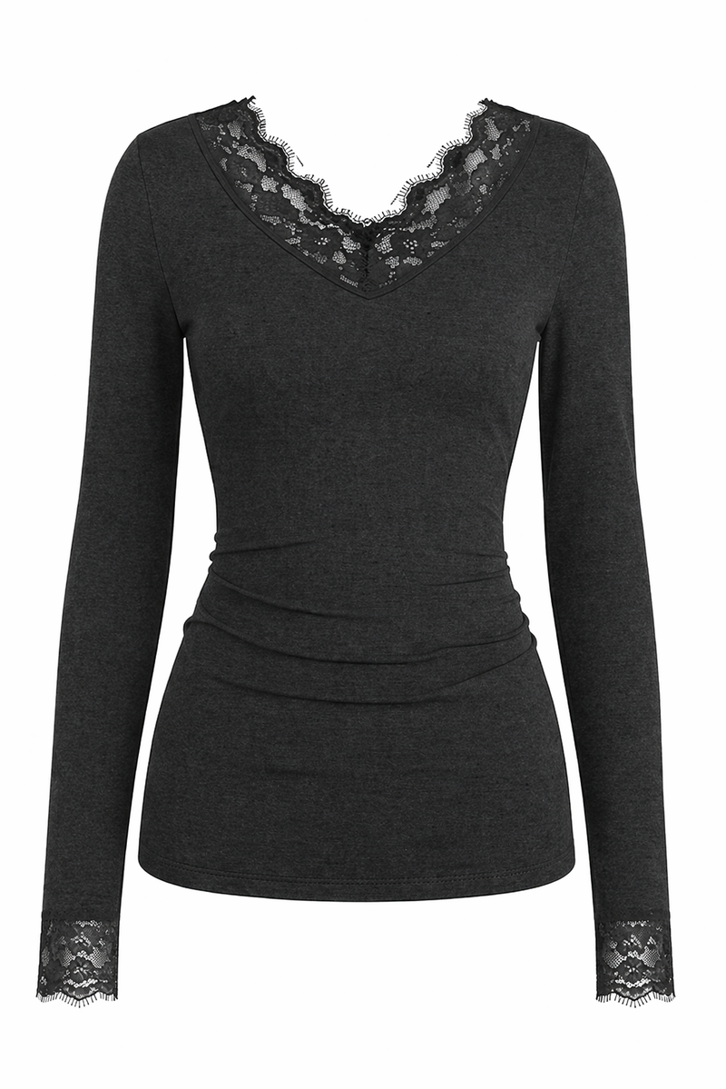 V Neck Lace Panel Top