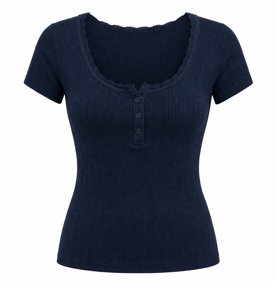 Floral Lace Trim Knit Dress — Black