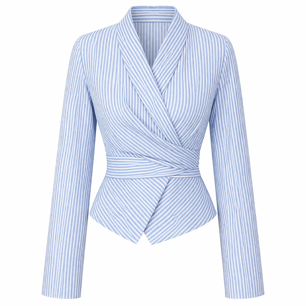 Striped long-sleeved tie-front shirt
