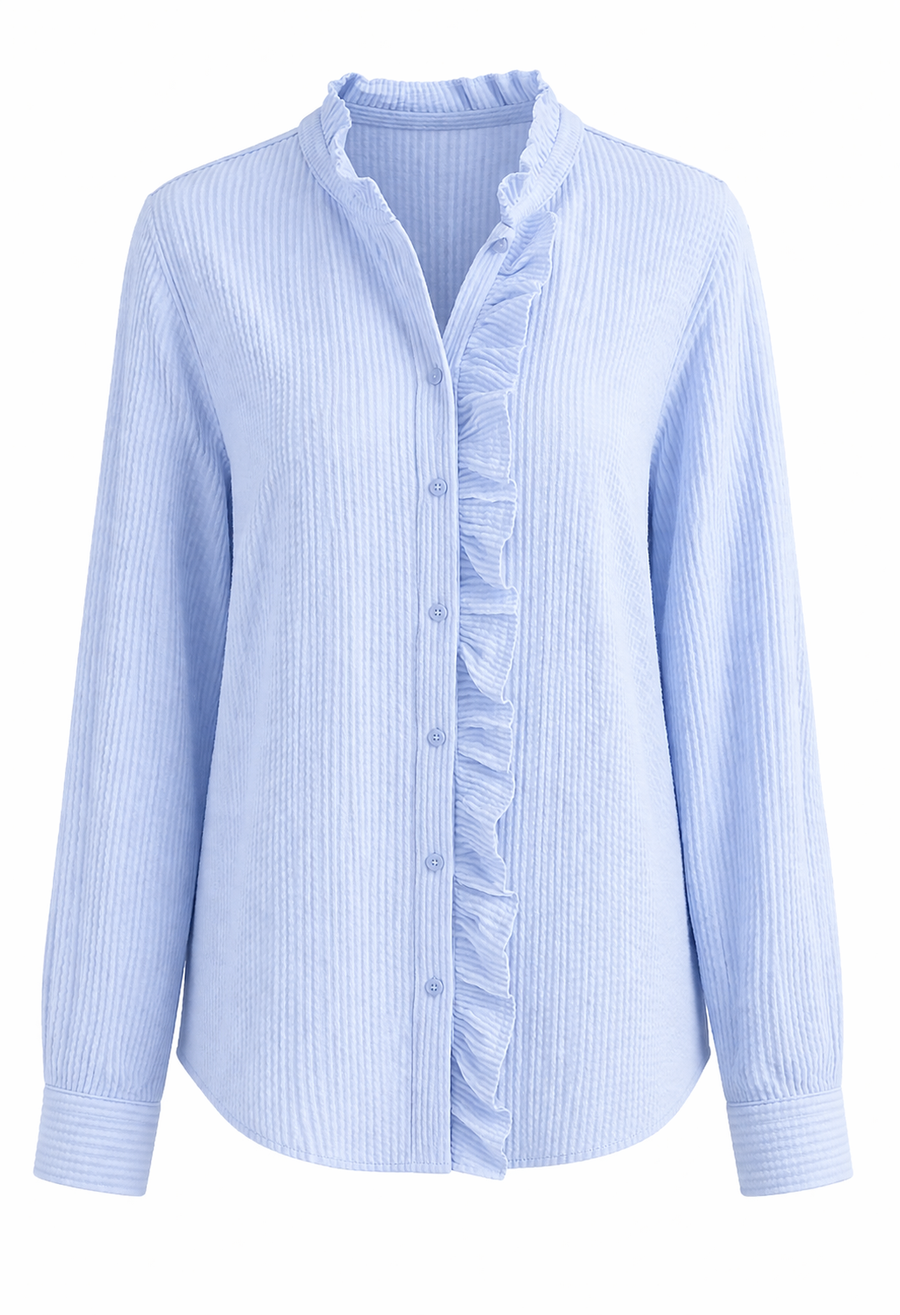 Elegant Ruffle Blouse — Blue