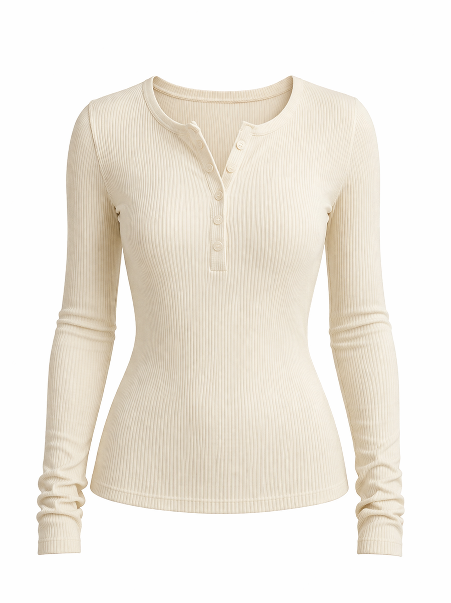 Rib Button Tee — Apricot