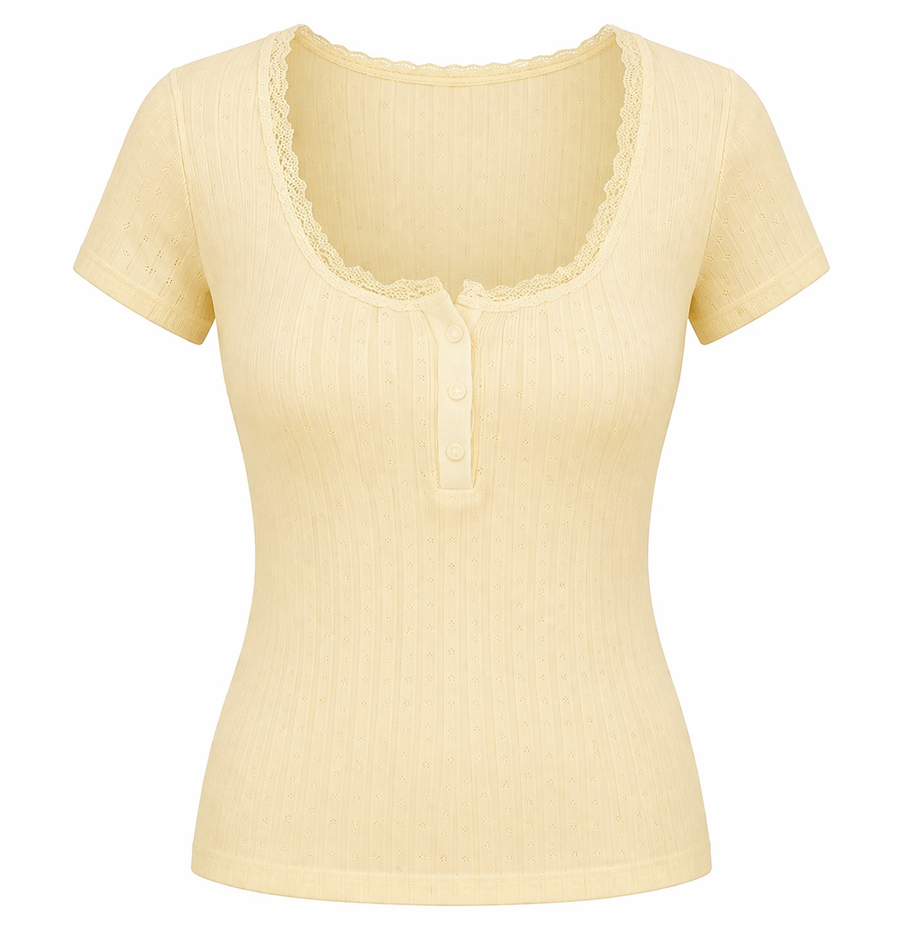 Floral Lace Trim Knit Dress — Yellow