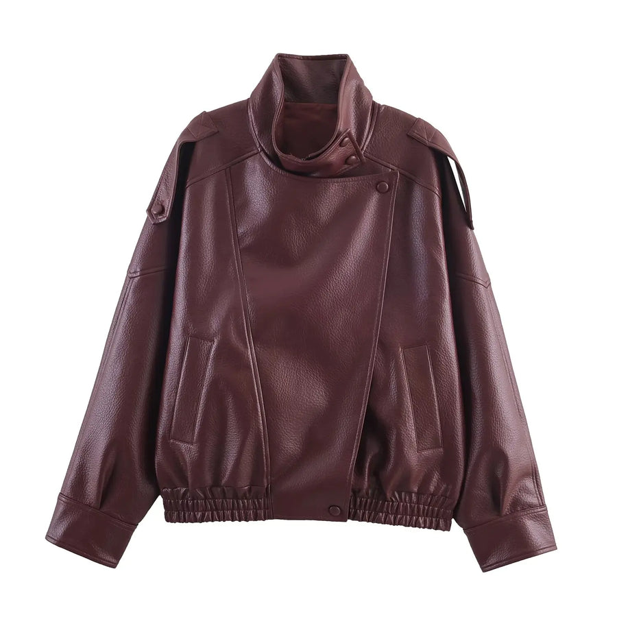 Modern Asymmetric Coat — Wine Red