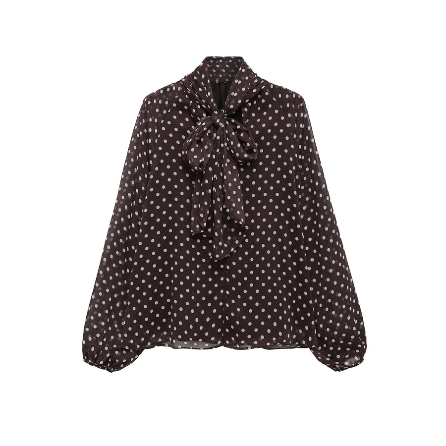 Relaxed Stand Collar Blouse — Polka dots