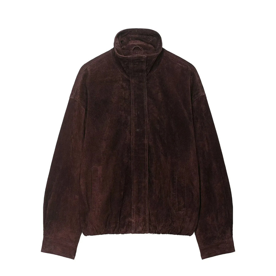 Cropped Suede Jacket — Dark Brown