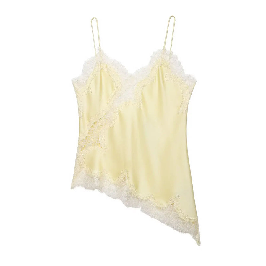 Lace Panel Backless Cami — Yellow