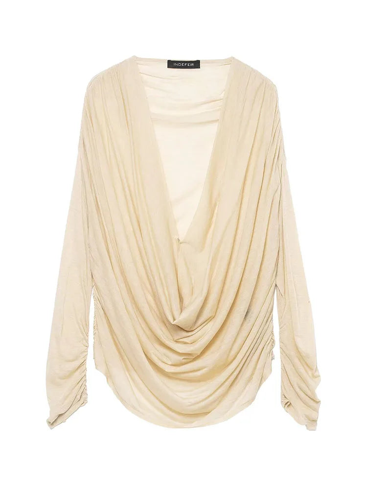 Elegant Pleated Shirt — Apricot