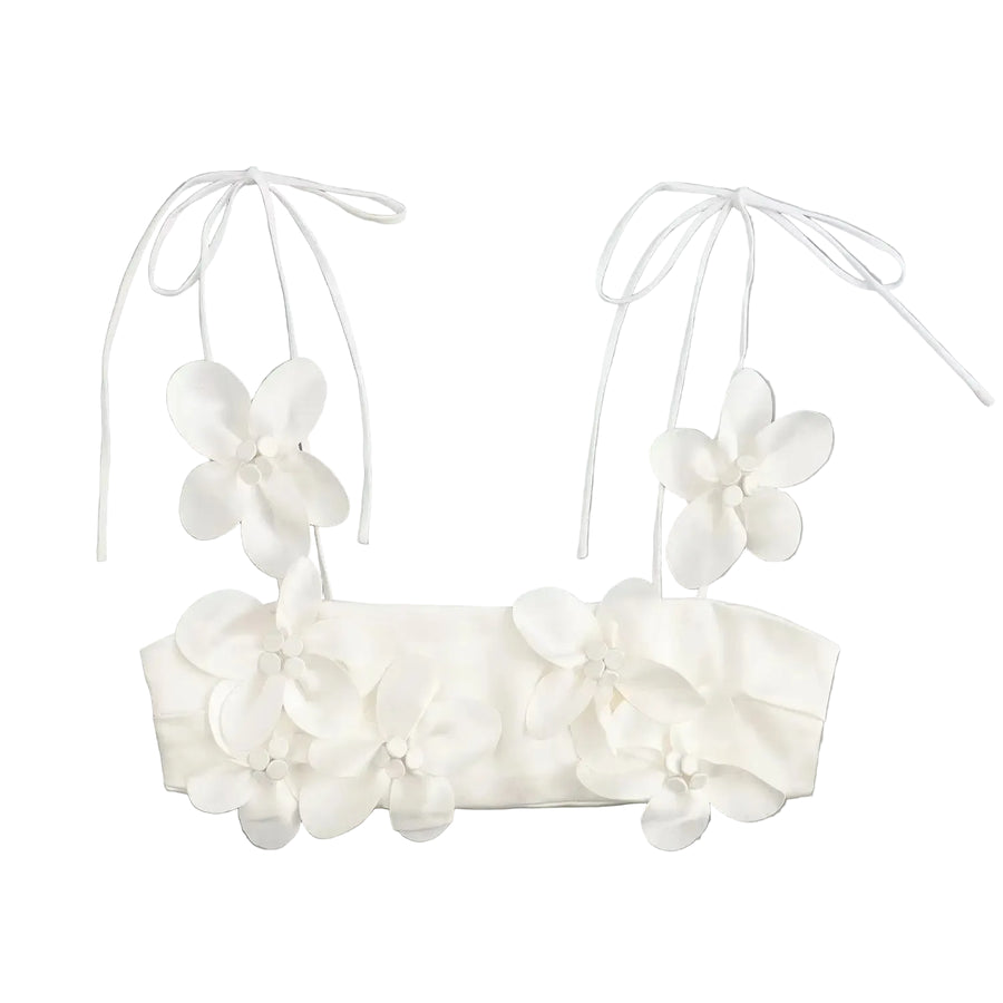 Floral Lace-Up Top — White