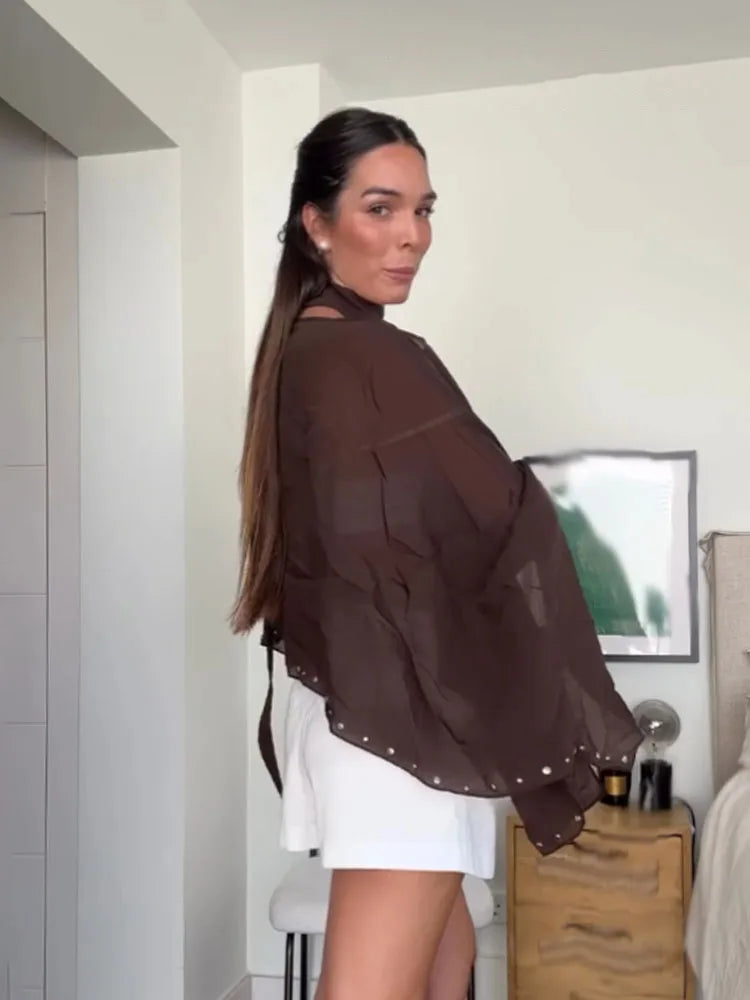 Relaxed Collar Blouse — Brown - Image 2