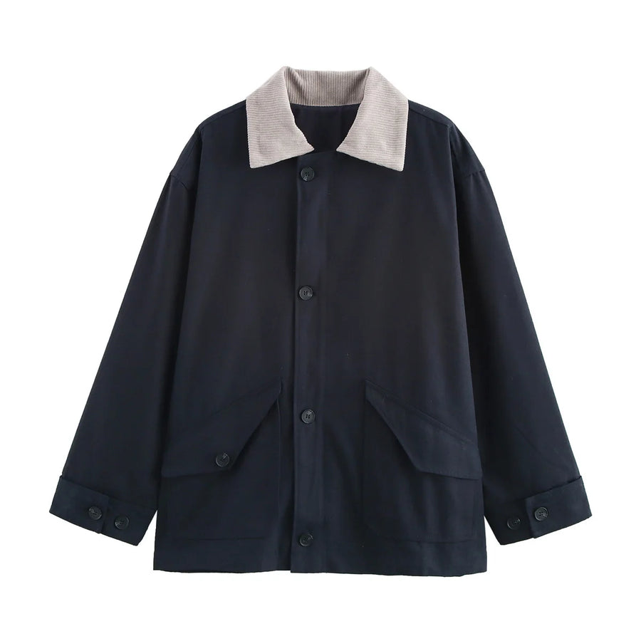 Casual Canvas Coat — Navy Blue