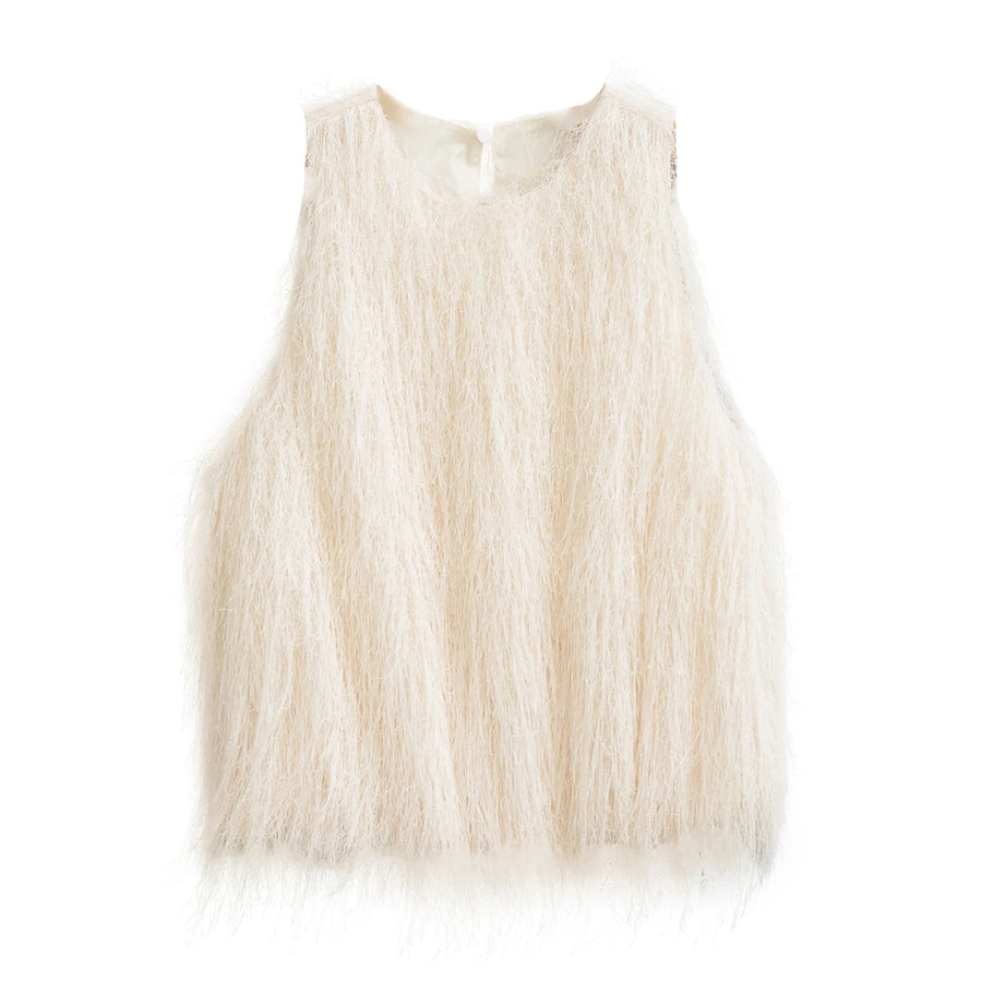 Refined Tassel Vest — Beige