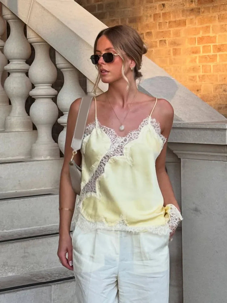 Lace Panel Backless Cami