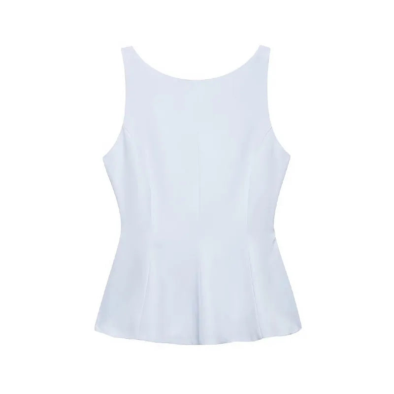 Sleek Bow Detail Tank — Light blue