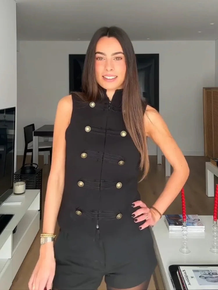 Button Vest — Black - Image 2