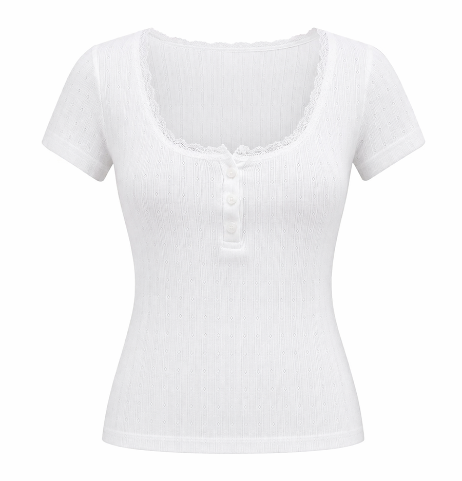 Floral Lace Trim Knit Dress — White