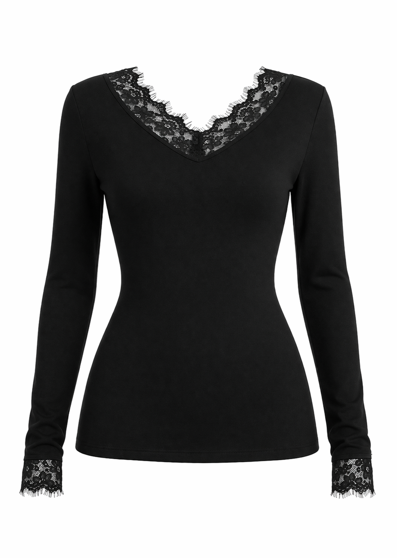 V Neck Lace Panel Top